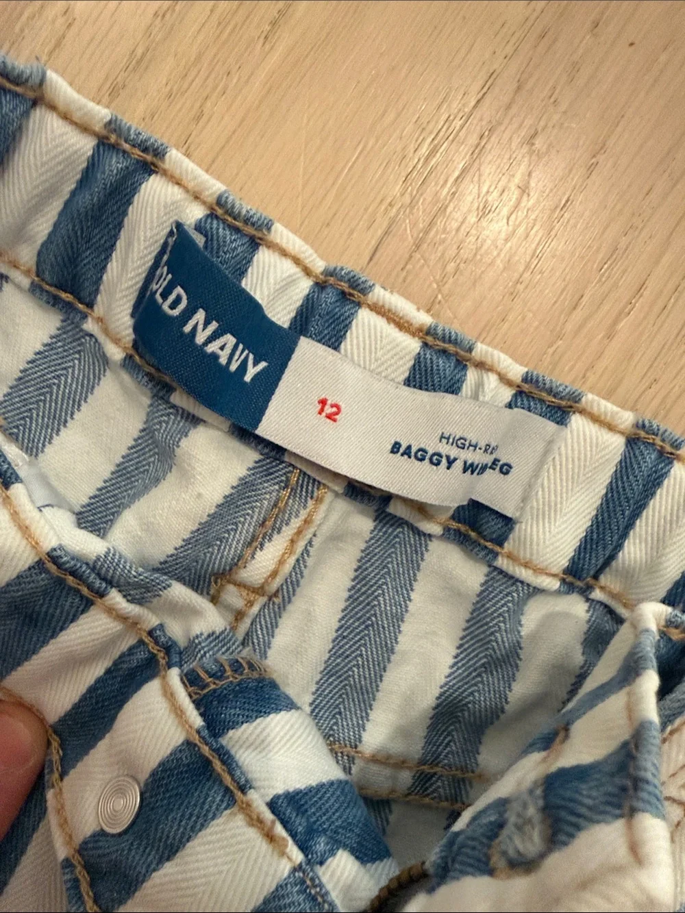 Old Navy Blue and White Striped Kids Wide-Leg Jeans
